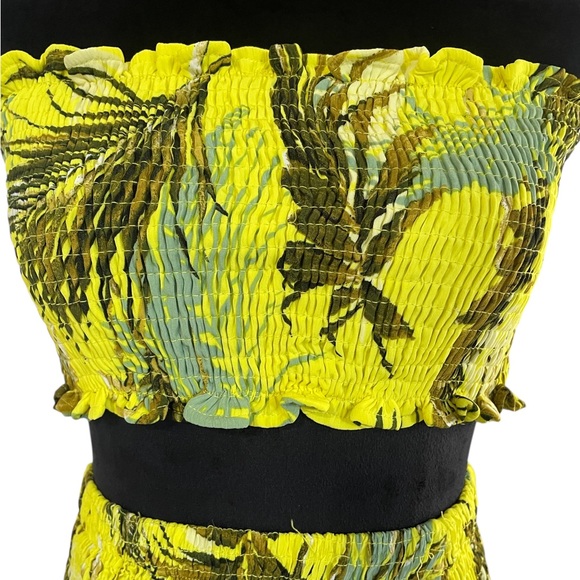 Yellow multicolored Willa crinkled tube top,skirt, two piece adjustable tie, - Picture 5 of 9